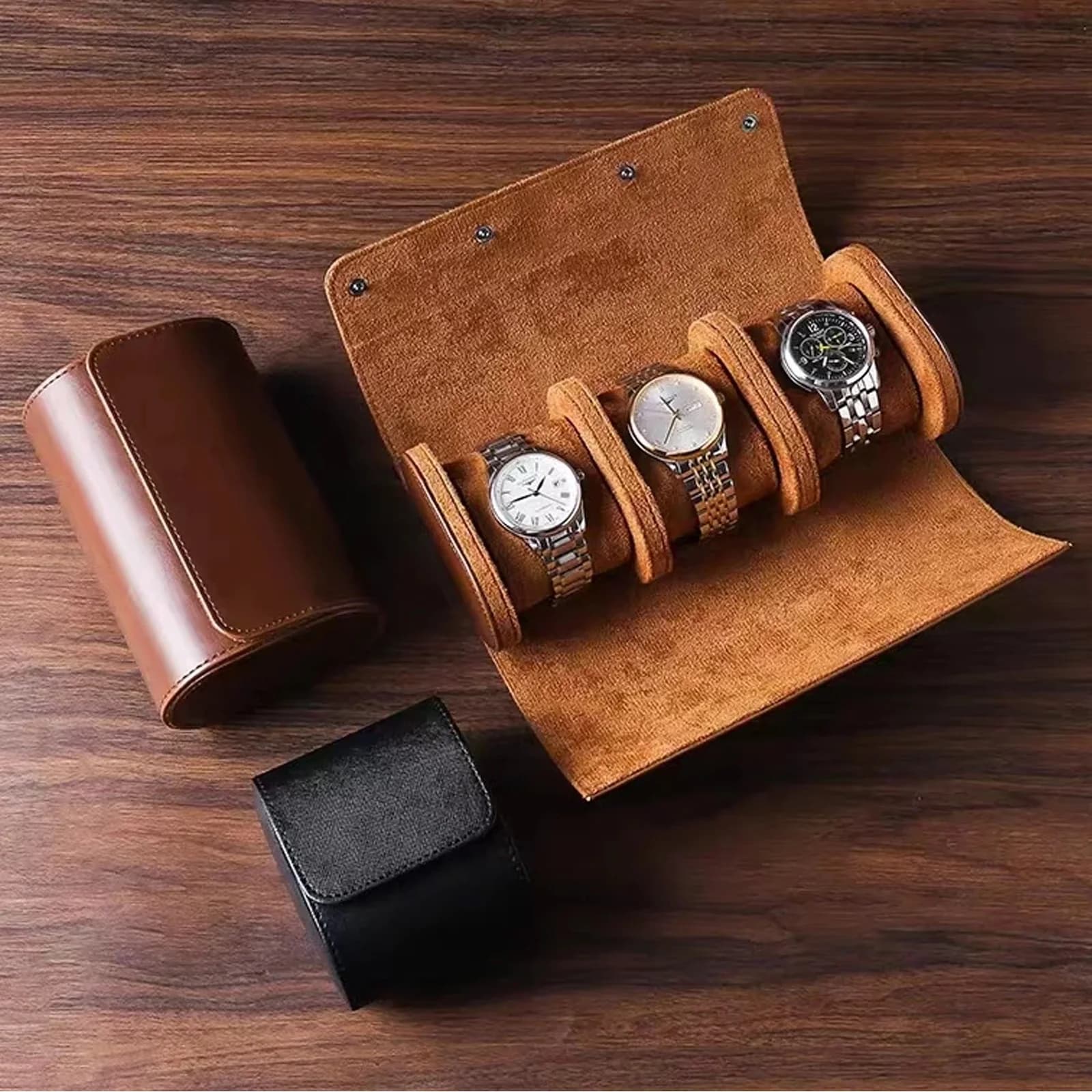 Étui de voyage en rouleau de montre – 3 rangements et organisateurs de montres-stockage sécurisé avec oreillers