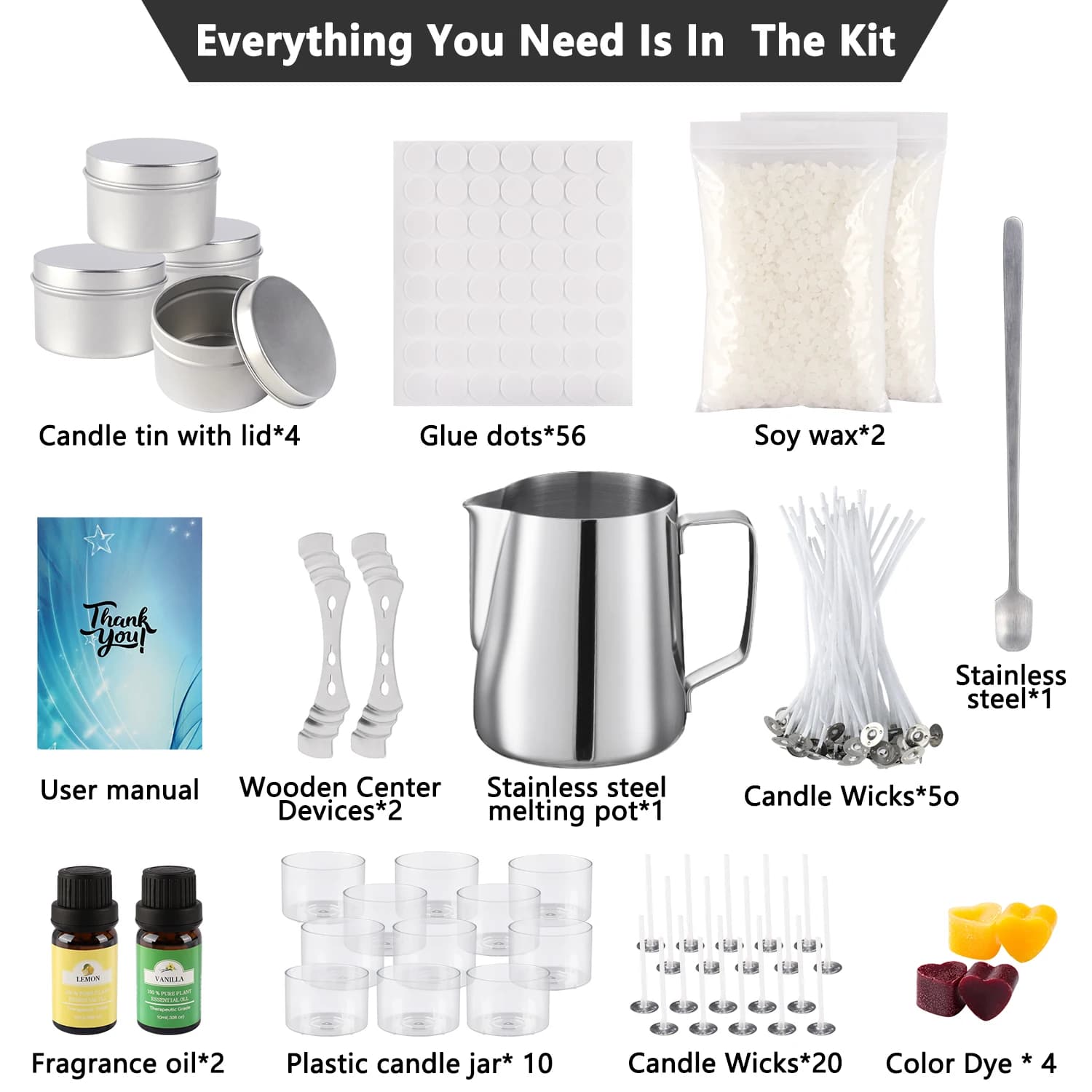 Ensemble de fabrication de bougies DIY Simple, facile à fabriquer, avec huile essentielle pour aromathérapie, cire de soja de haute qualité, fabriqué à la main