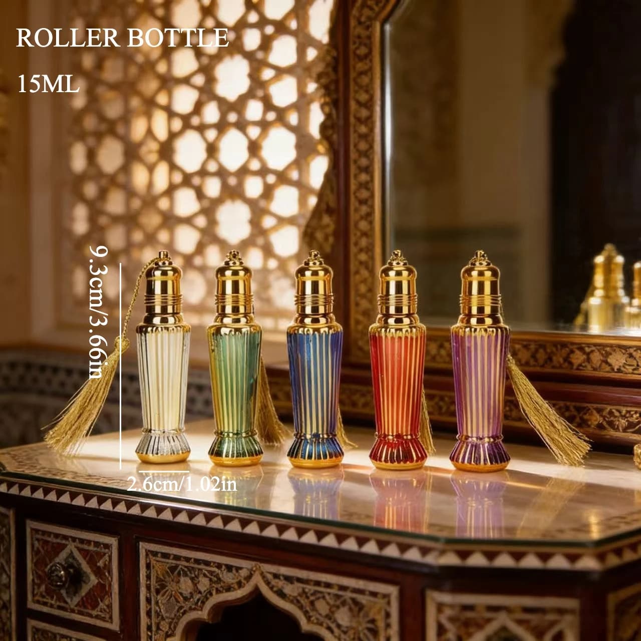 1 flacon roll-on en verre plaqué or de 15 ml avec bouchon à pompon, flacon de parfum portable de luxe pour sac à main et voyage, couleur aléatoire