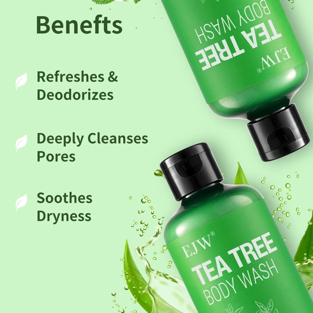 Gel Douche EJW Tea Tree Anti-Odeur, Élimination de l'Acné du Dos, Hydratation Longue Durée, Équilibre de la Barrière Cutanée, Nettoyant Corporel.