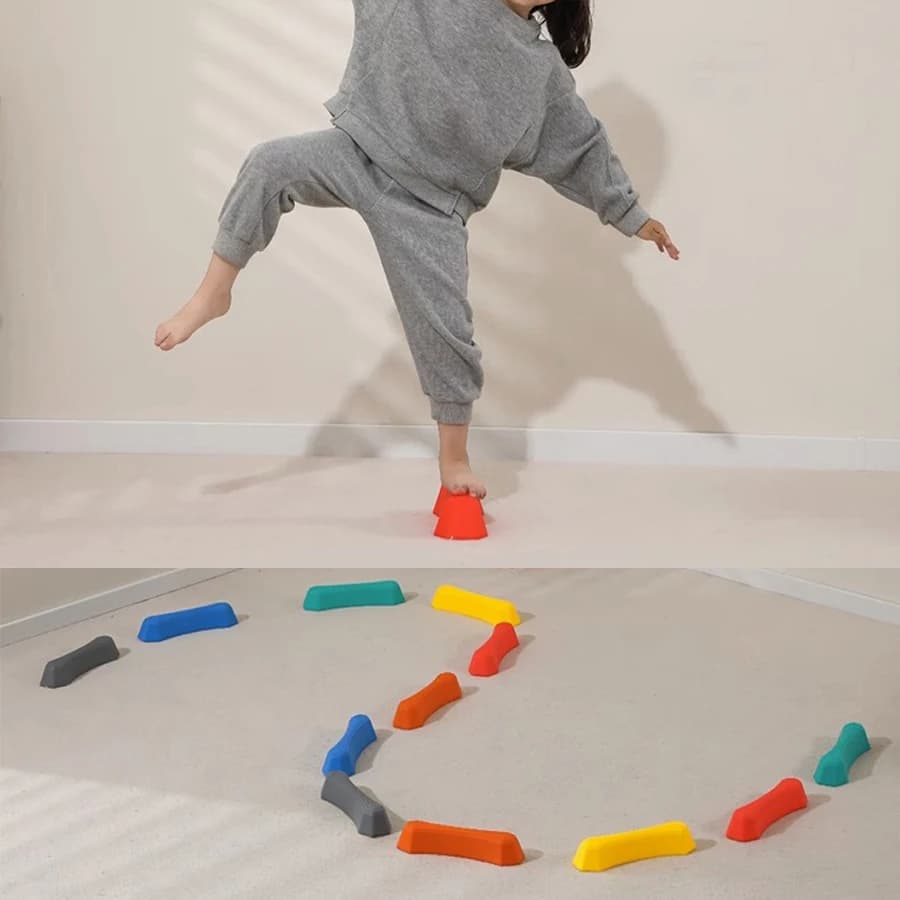 Pierres sensorielles pour enfants, pierres de rivière antidérapantes arc-en-ciel, parcours d'obstacles, jouets d'entraînement de coordination pour l'intérieur
