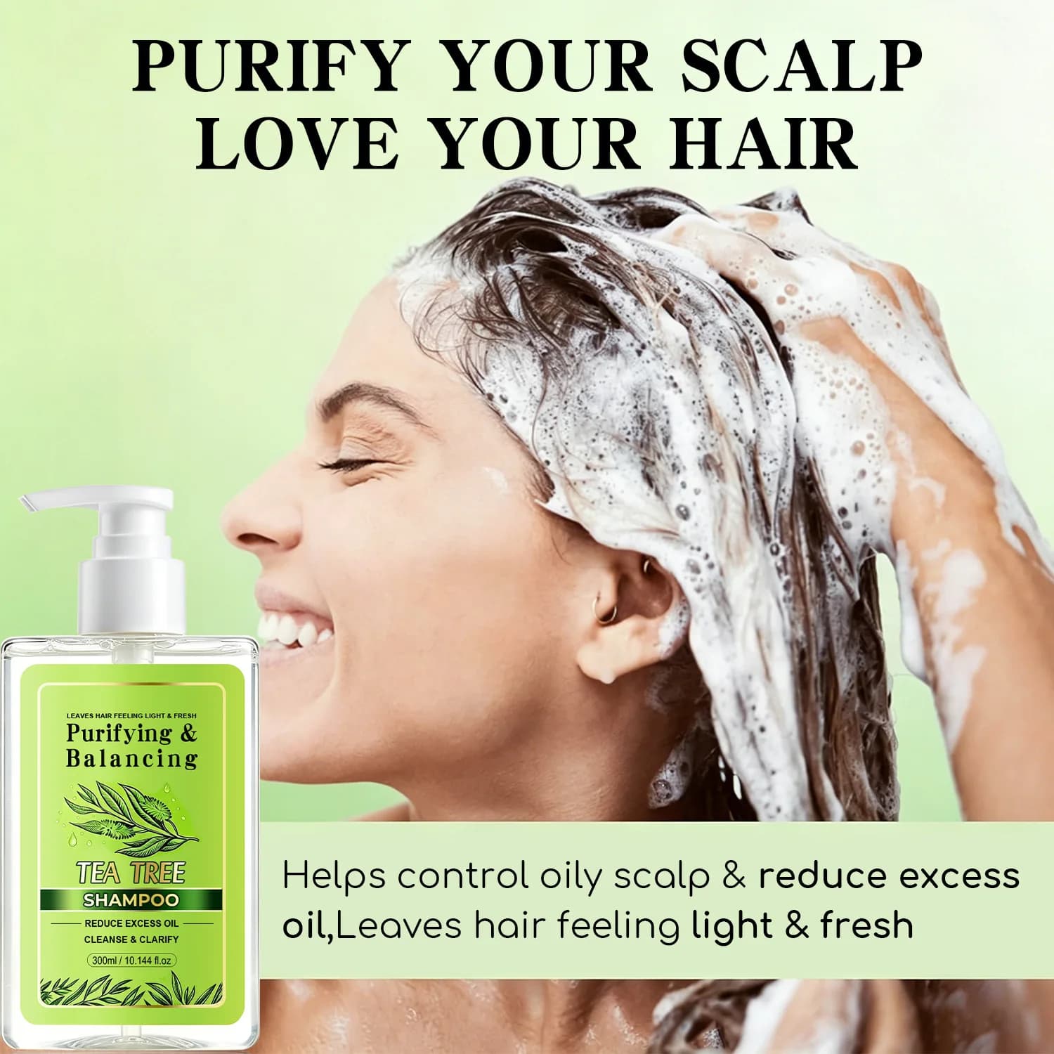 Shampoo à l'arbre à thé – 300 ml. Formule purifiante et équilibrante qui réduit l'excès de sébum et nettoie en profondeur le cuir chevelu. Enrichi en huile d'arbre à thé