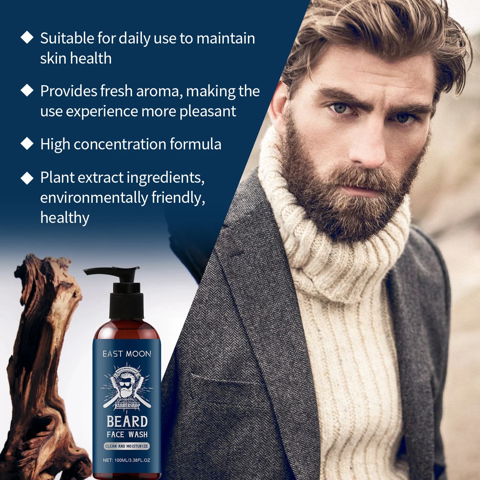 Shampoo à l'huile de bois de santal pour barbe : nourrit, améliore la texture rugueuse, réduit les frisottis, ajoute de la brillance. Le choix privilégié des hommes. Nettoyant doux pour moustache.