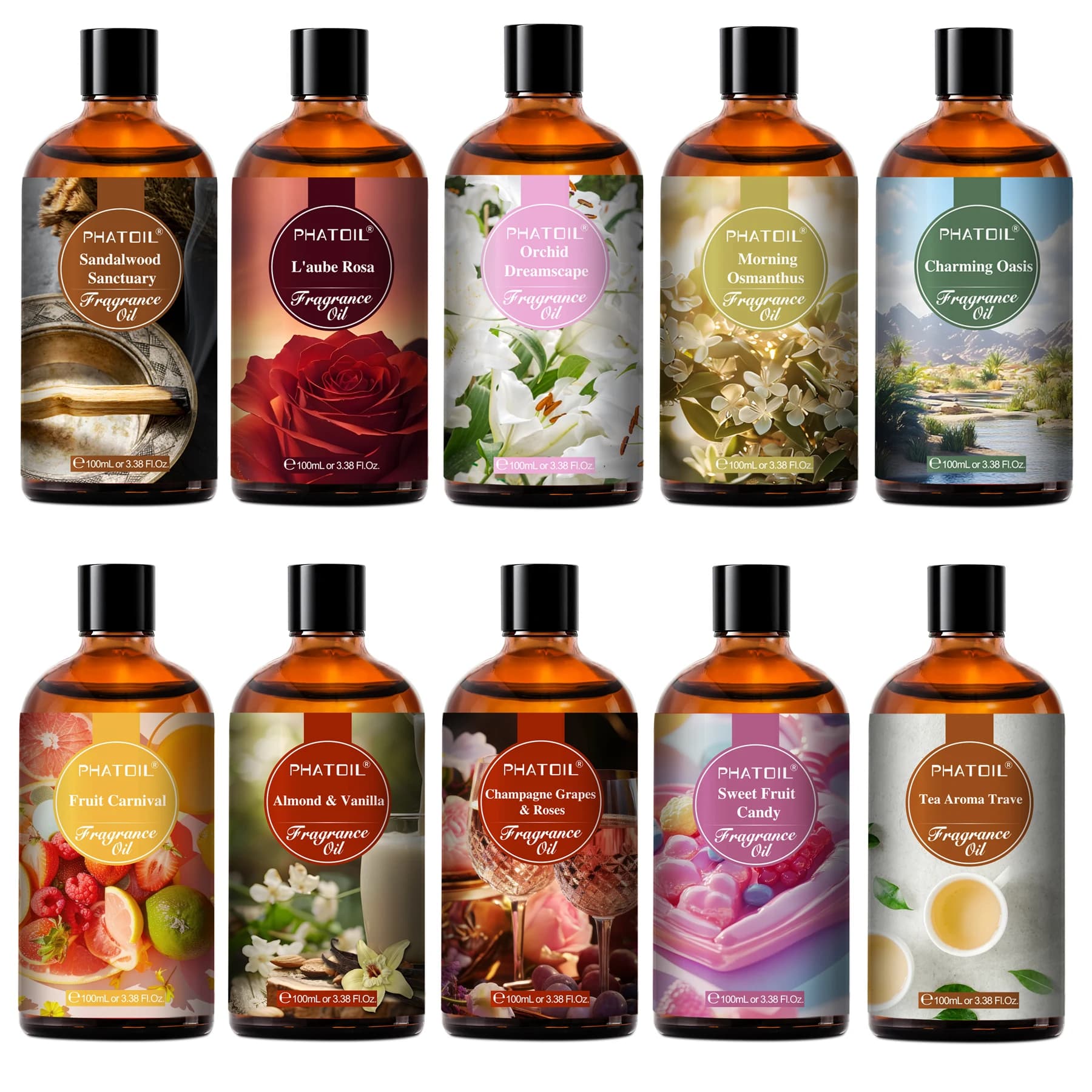 PHATOIL 100ML avec compte-gouttes huile parfumée pour diffuseur fruits carnaval amande vanille doré Vintage No.1 huiles de lettre Lucifer