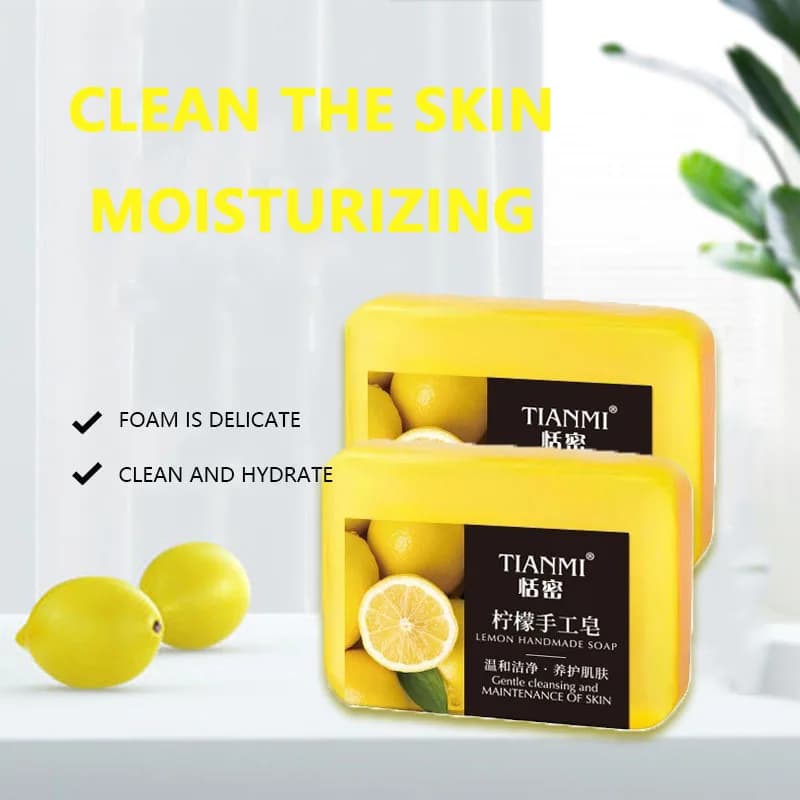 Savon fait main au citron 2 pièces, hydratant et nettoyant, adapté à tous les types de peau, peut être utilisé par les hommes et les femmes,