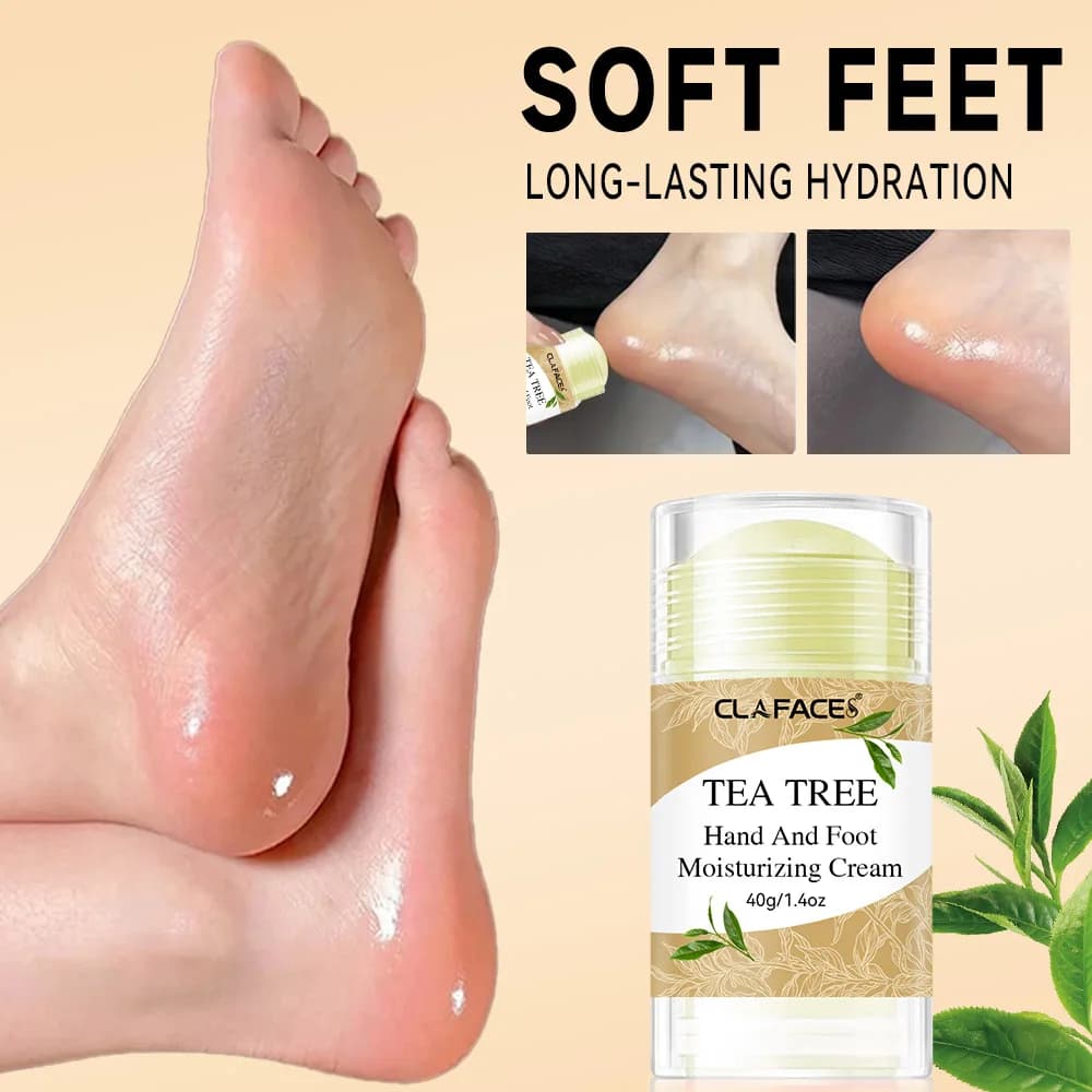 Bâton de crème pour les pieds à l'huile d'arbre à thé pour les fissures du talon, nourrit en profondeur la peau des pieds, exfolie et hydrate la crème pour les pieds