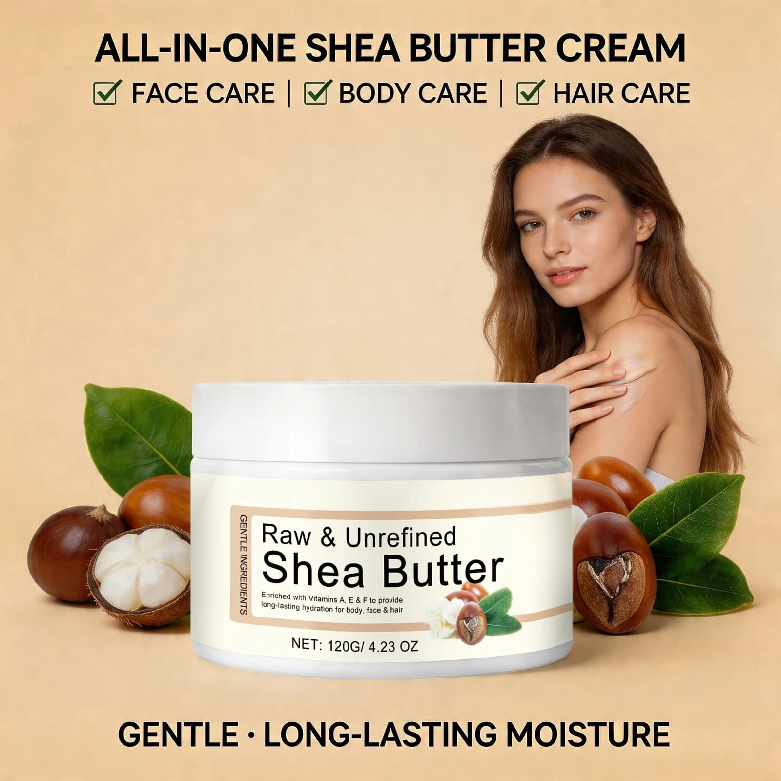 Crème hydratante au beurre de karité, baume multi-usages pour peaux sèches et cheveux, restaure la brillance, augmente l'élasticité de la peau, soin du corps, du visage et des cheveux