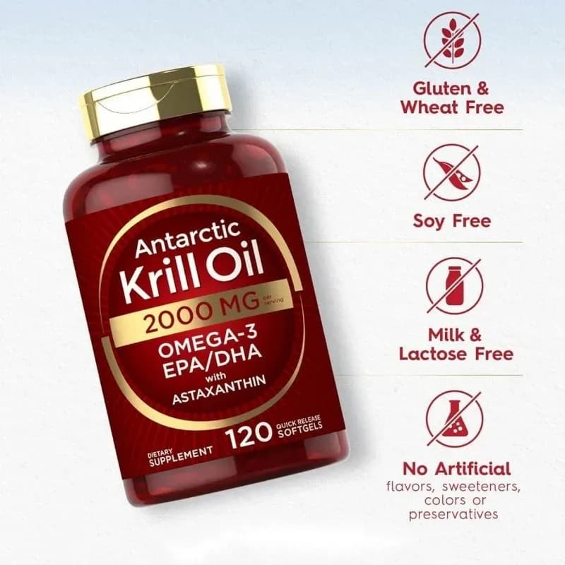 Huile de Krill hautement absorbante, capsules souples, oméga3, phospholipides, astaxanthine, soutient la santé du cœur et du cerveau, PureNon OGM, 60 capsules