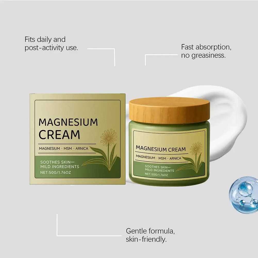 Crème apaisante au magnésium naturel 50g, lotion corporelle douce et non irritante pour un massage relaxant et une hydratation longue durée