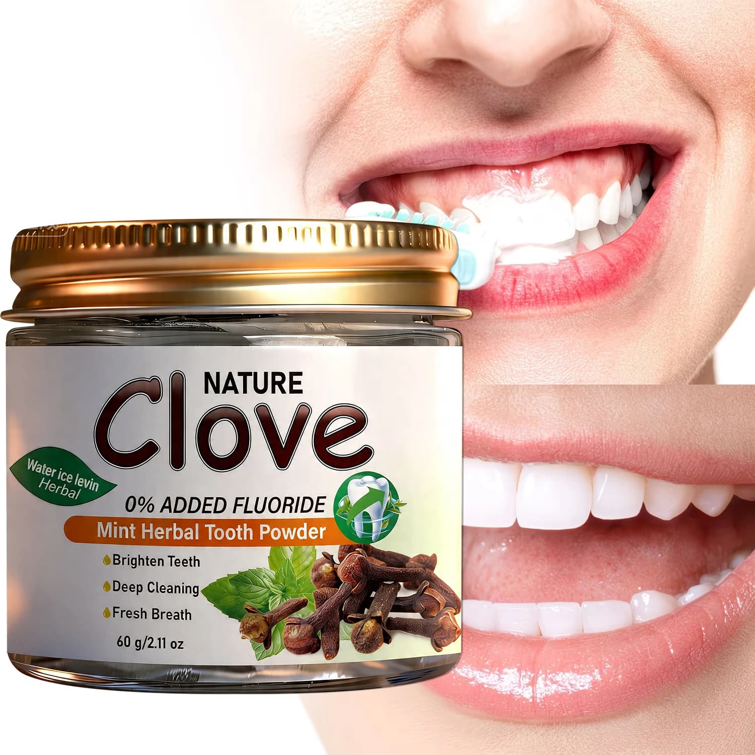 Poudre dentifrice naturelle à la menthe et au clou de girofle - Sans fluor