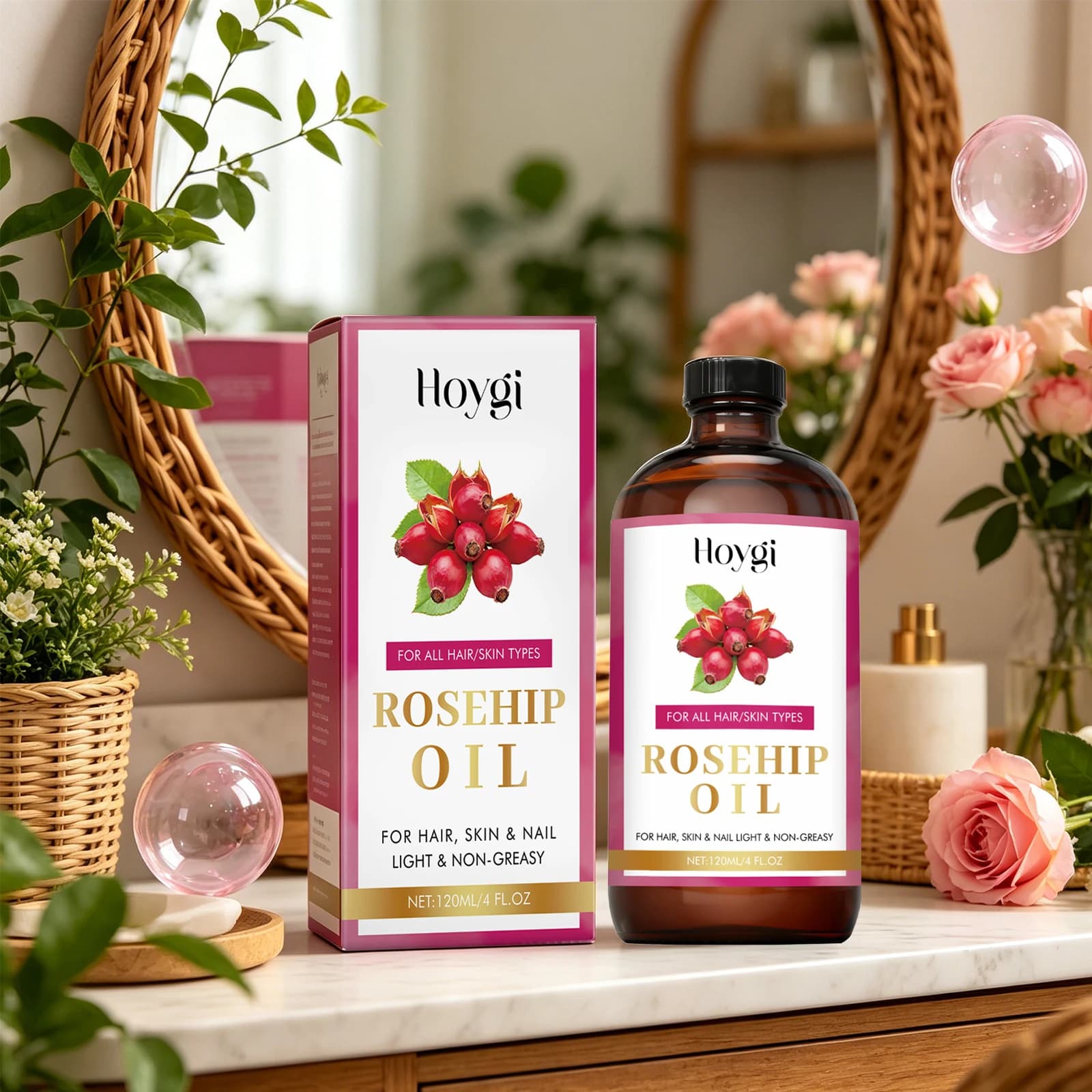 Huile Essentielle Apaisante de Graines de Rose Musquée pour Cheveux