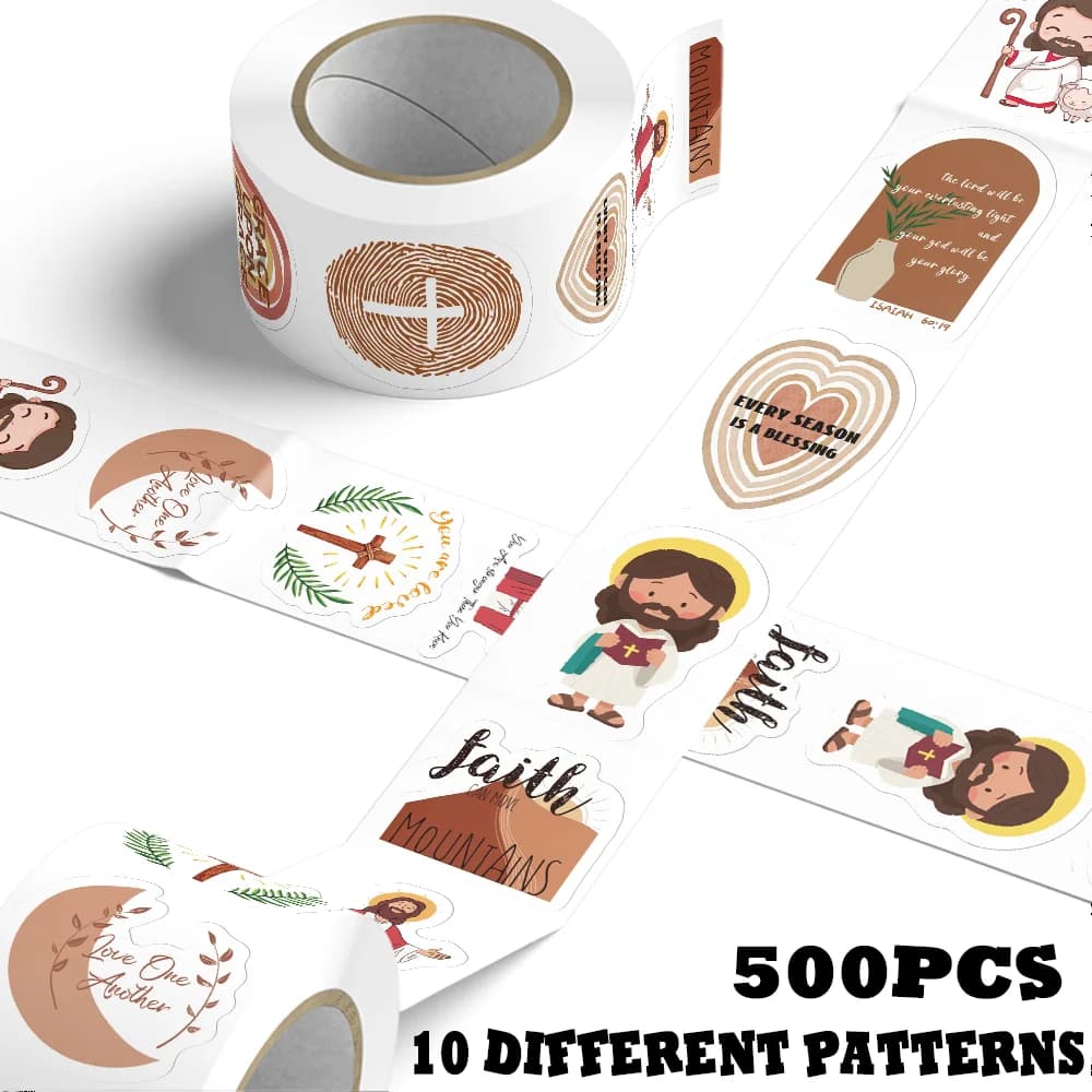 500 pièces/rouleau jésus rouleau autocollants écriture chrétienne décorative ordinateur portable scrapbook journal bricolage guitare tasse d'eau autocollants