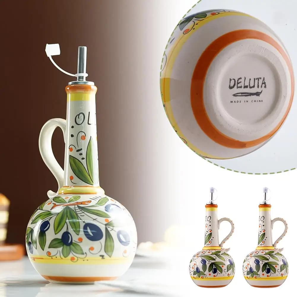 Distributeur d'huile d'olive de 500ml, bouteille de vinaigre d'huile en céramique en relief, conteneur de condiments, boîte d'huile en céramique, bouteille d'huile, distribution de stockage