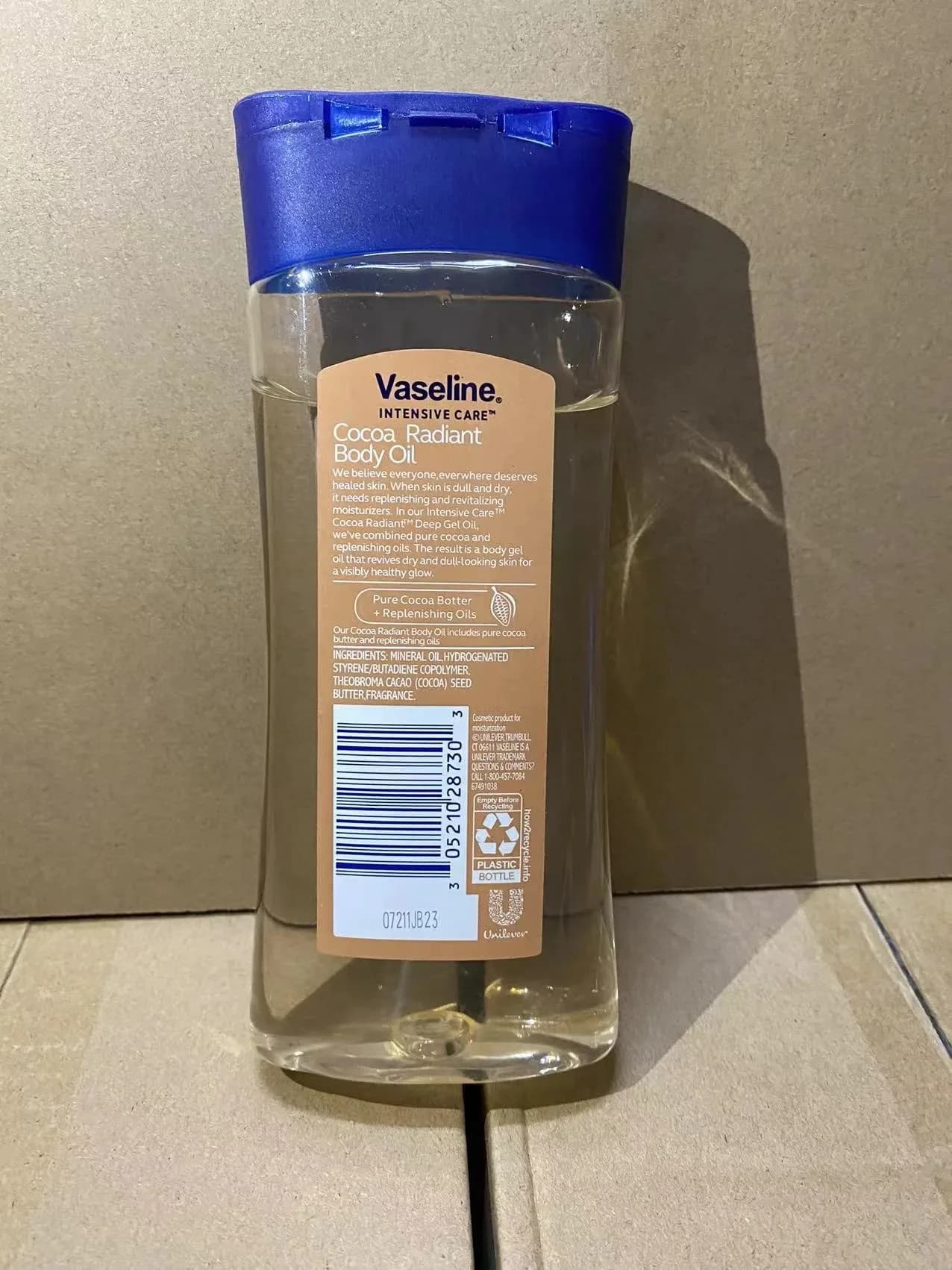 Huile Corporelle Éclatante au Cacao Vaseline 200ml – Soin Hydratant Longue Durée, Huile de Soin Corporel Éclaircissante Anti-Dessèchement, Produit Essentiel pour la Peau