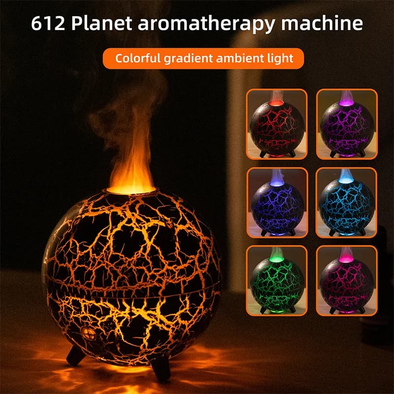 Nouveau Humidificateur d'air d'aromathérapie planète ultrasonique créatif 200ML USB Spray parfum diffuseur d'huile essentielle flamme de fissure colorée