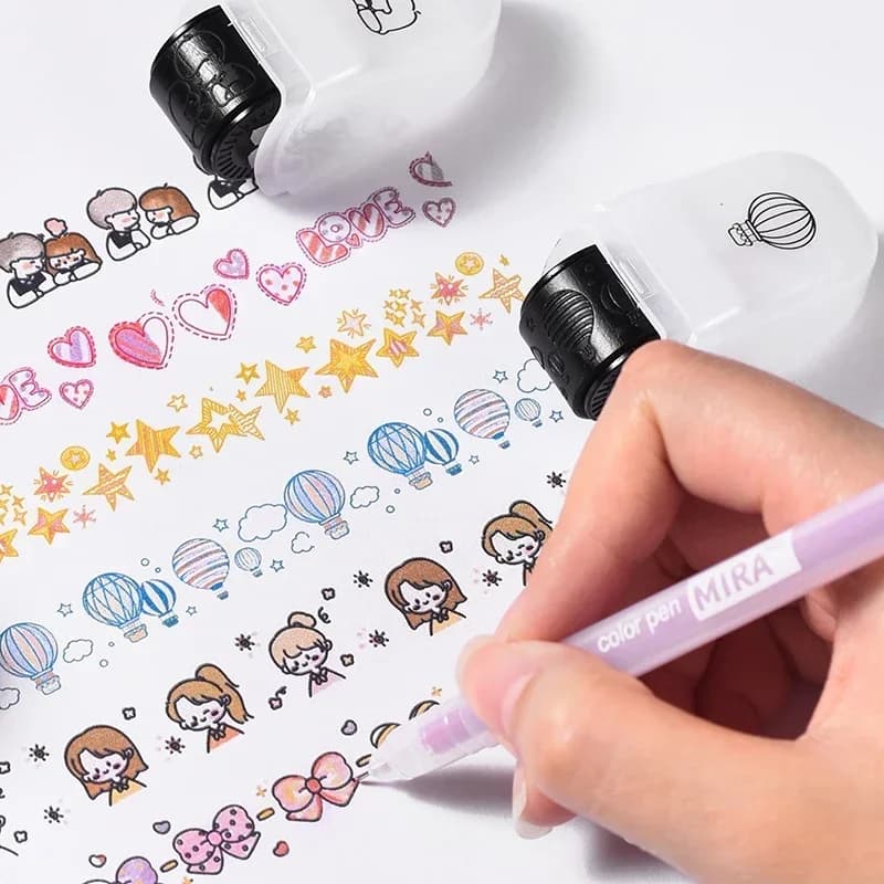 Rouleau de tampons à motifs de dessins animés et de fleurs, créatif DIY, pour graffiti, carnets et peinture, fournitures de papeterie et de journalisation