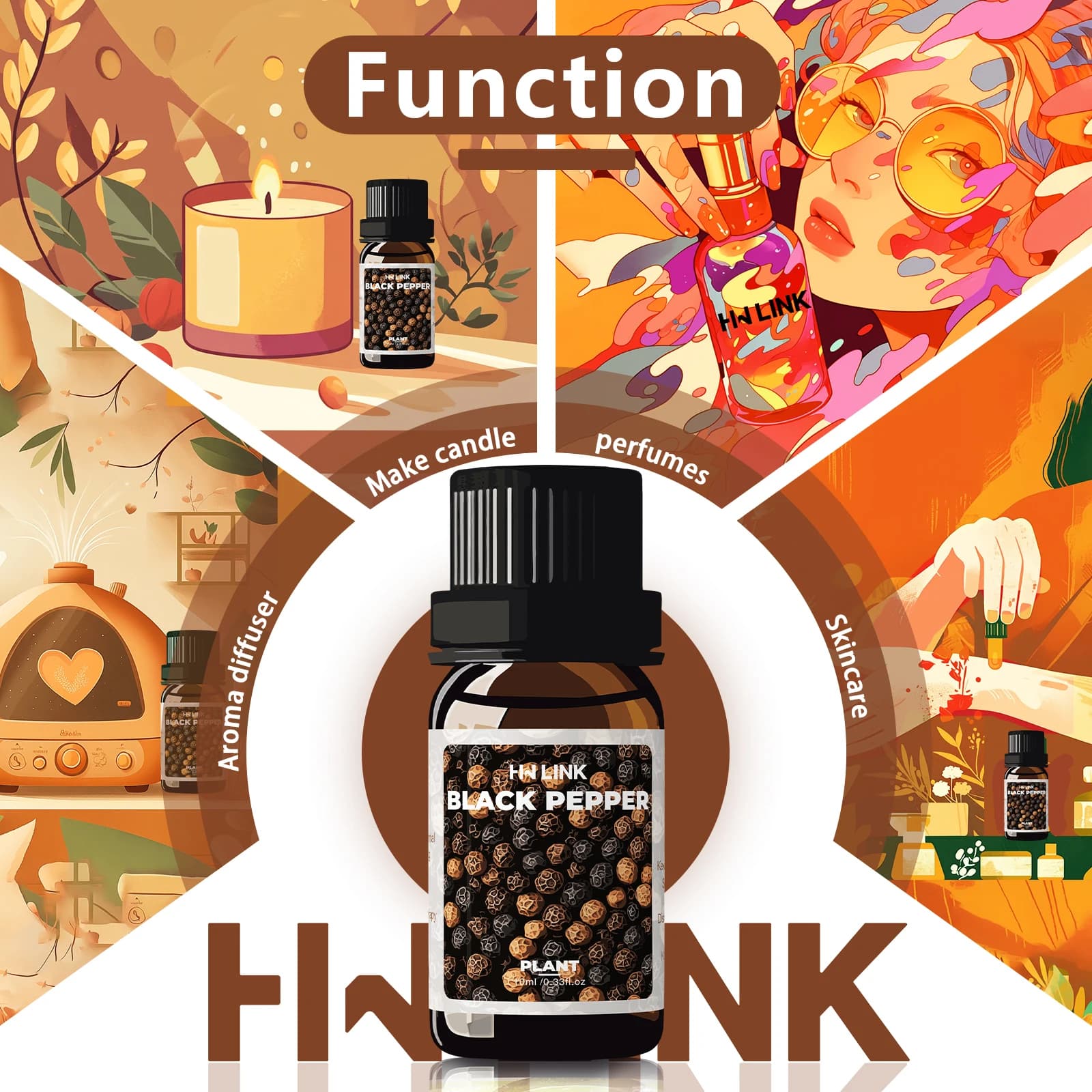 Huiles essentielles de poivre noir 100% pures pour aromathérapie, huile de poivre noir pour soins capillaires, diffuseurs, peau, Massage, maquillage cadeau