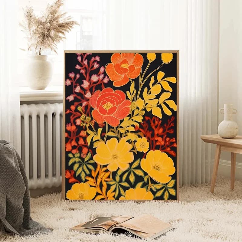 Peinture de fleurs de Gouache, Art botanique coloré imprimé, affiche en toile florale de printemps, décor de salle de maison, cadeau de pendaison de crémaillère