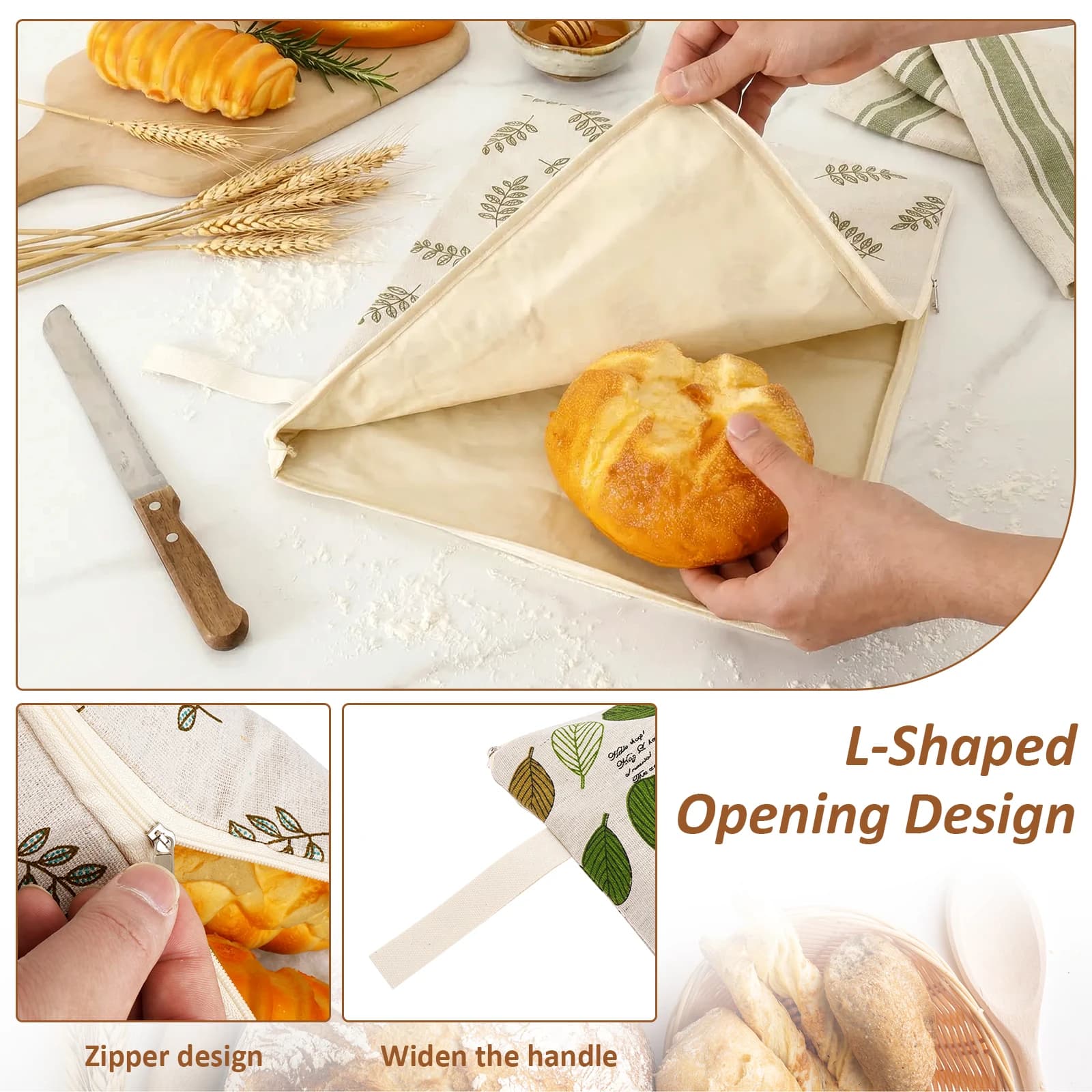 Sacs à pain en lin et cire d'abeille, réutilisables, de qualité alimentaire, pour sandwichs, pour conserver la fraîcheur du pain, pour pain à la levure maison, 2 pièces