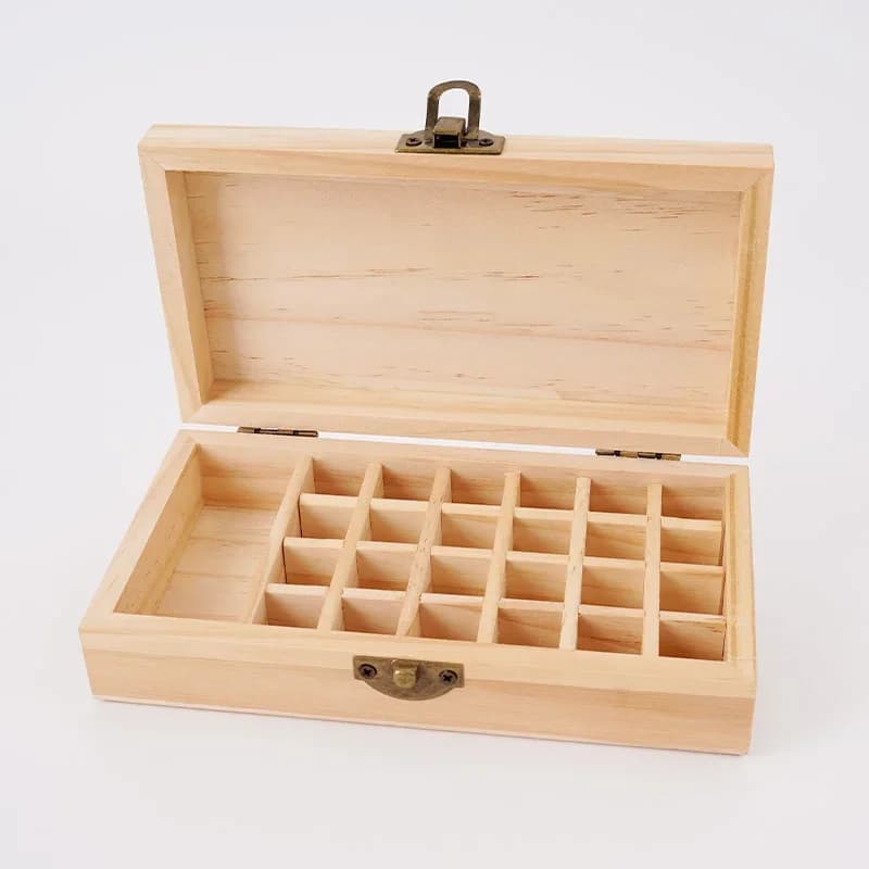 Boîte d'huiles essentielles de grande capacité, boîte de stockage d'huiles essentielles en bois massif pur à 25 grilles