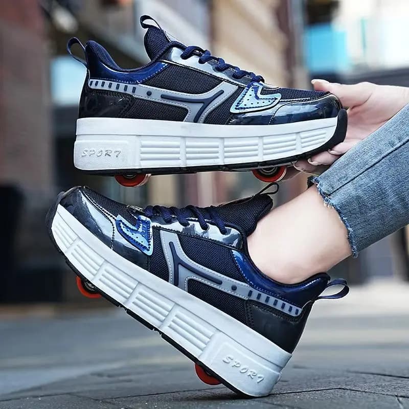 Chaussures à roulettes, roues rétractables en un clic, respirantes pour enfants, adolescents, garçons et filles