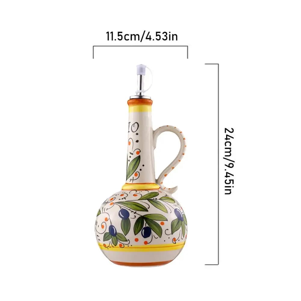 Distributeur d'huile d'olive de 500ml, bouteille de vinaigre d'huile en céramique en relief, conteneur de condiments, boîte d'huile en céramique, bouteille d'huile, distribution de stockage
