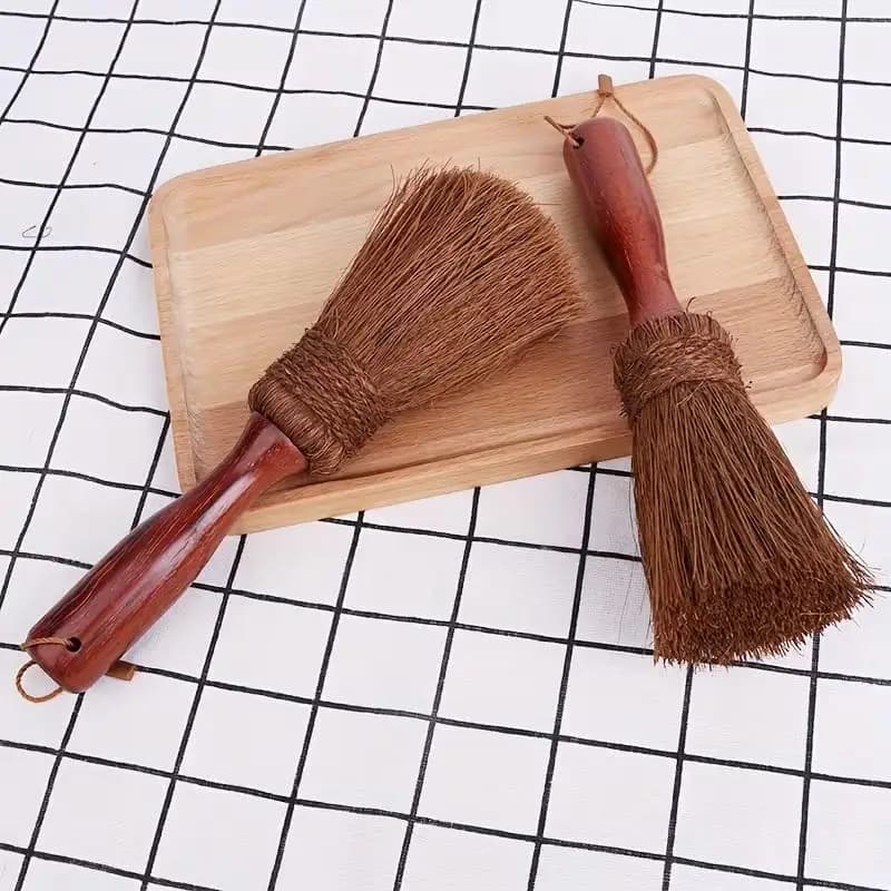 Brosse de nettoyage en soie de palme à manche en bois pour casseroles, antiadhésive, pour cuisinière, vaisselle, poils doux, produits de nettoyage
