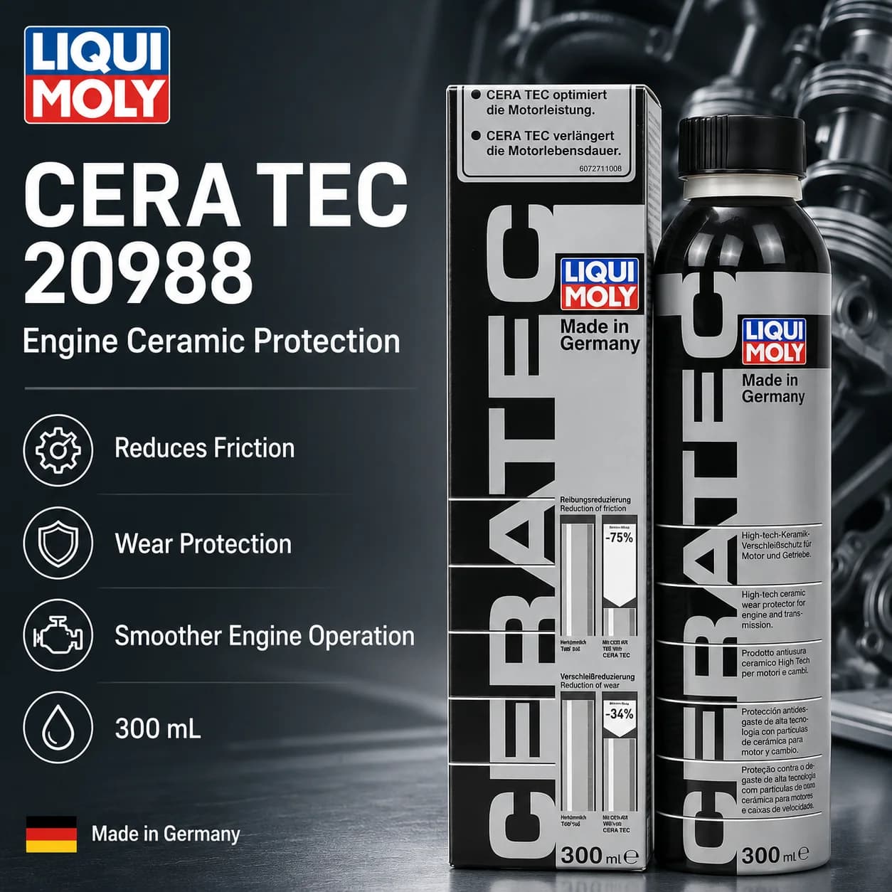 Additif d'huile moteur céramique Liqui Moly CeraTec, anti-usure, réducteur de friction, protecteur de moteur pour moteur turbo de voiture