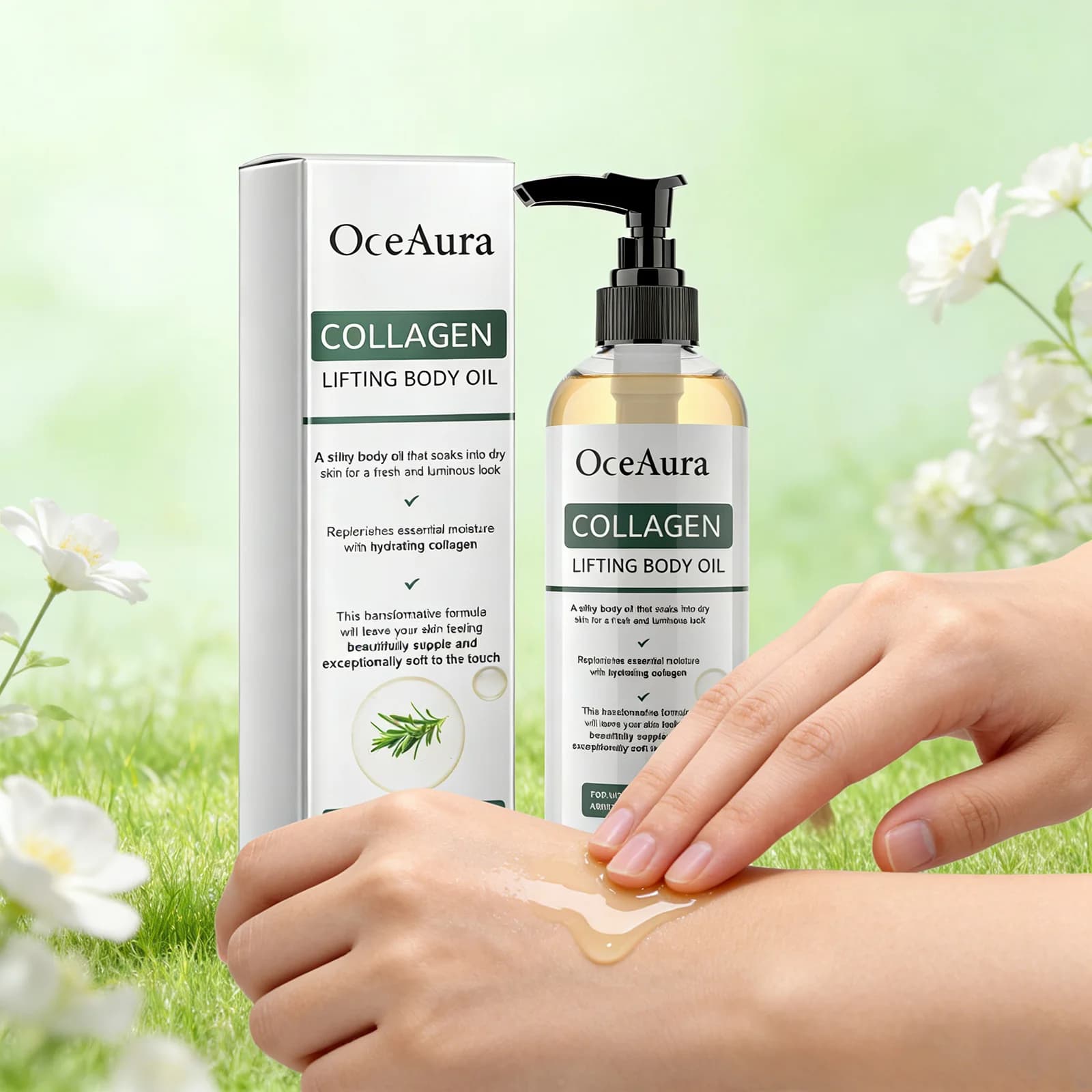 Huile corporelle raffermissante au collagène 100ml – Améliore l'élasticité et resserre la peau, hydratation intense, rafraîchissante, à la lavande, non grasse