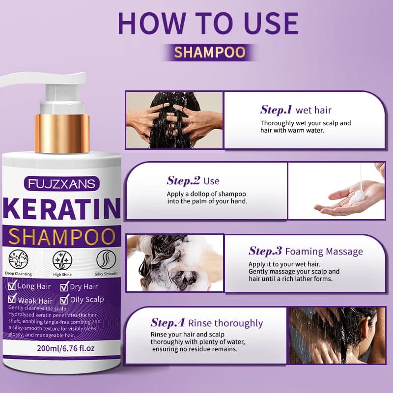 Ensemble Shampooing et Après-Shampooing à la Kératine, Traitement Professionnel Réparateur et Lissant pour Cheveux Secs et Abîmés, Anti-Frisottis, Hydratant, Cadeau