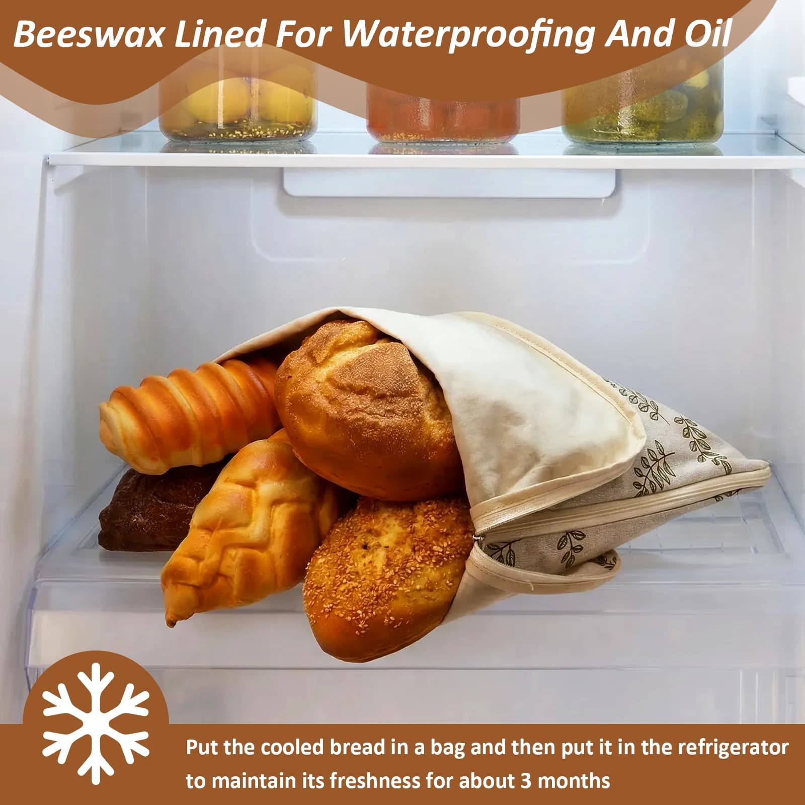 Sacs à pain en lin et cire d'abeille, réutilisables, de qualité alimentaire, pour sandwichs, pour conserver la fraîcheur du pain, pour pain à la levure maison, 2 pièces