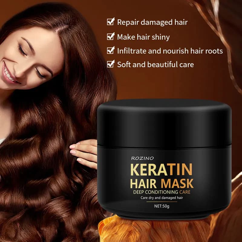 Masque capillaire à la kératine 50g, adapté aux cheveux secs, fendus et cassés facilement, améliore les dommages et les frisottis, rend les cheveux lisses et brillants