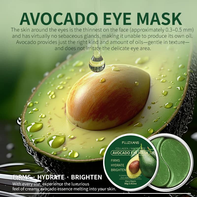 Masque Contour des Yeux à l'Avocat pour Cernes, Poches et Ridules - Patchs Éclaircissants Véganes Lissants Soin Auto-Soignant