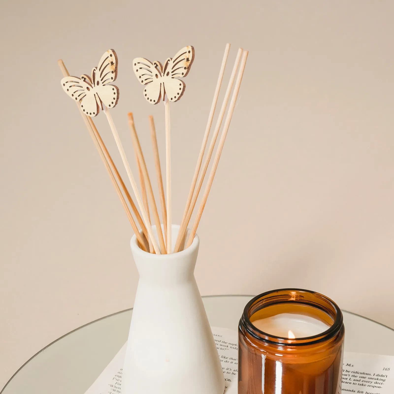 Lot de 10 bâtonnets diffuseurs papillon en bois pour aromathérapie