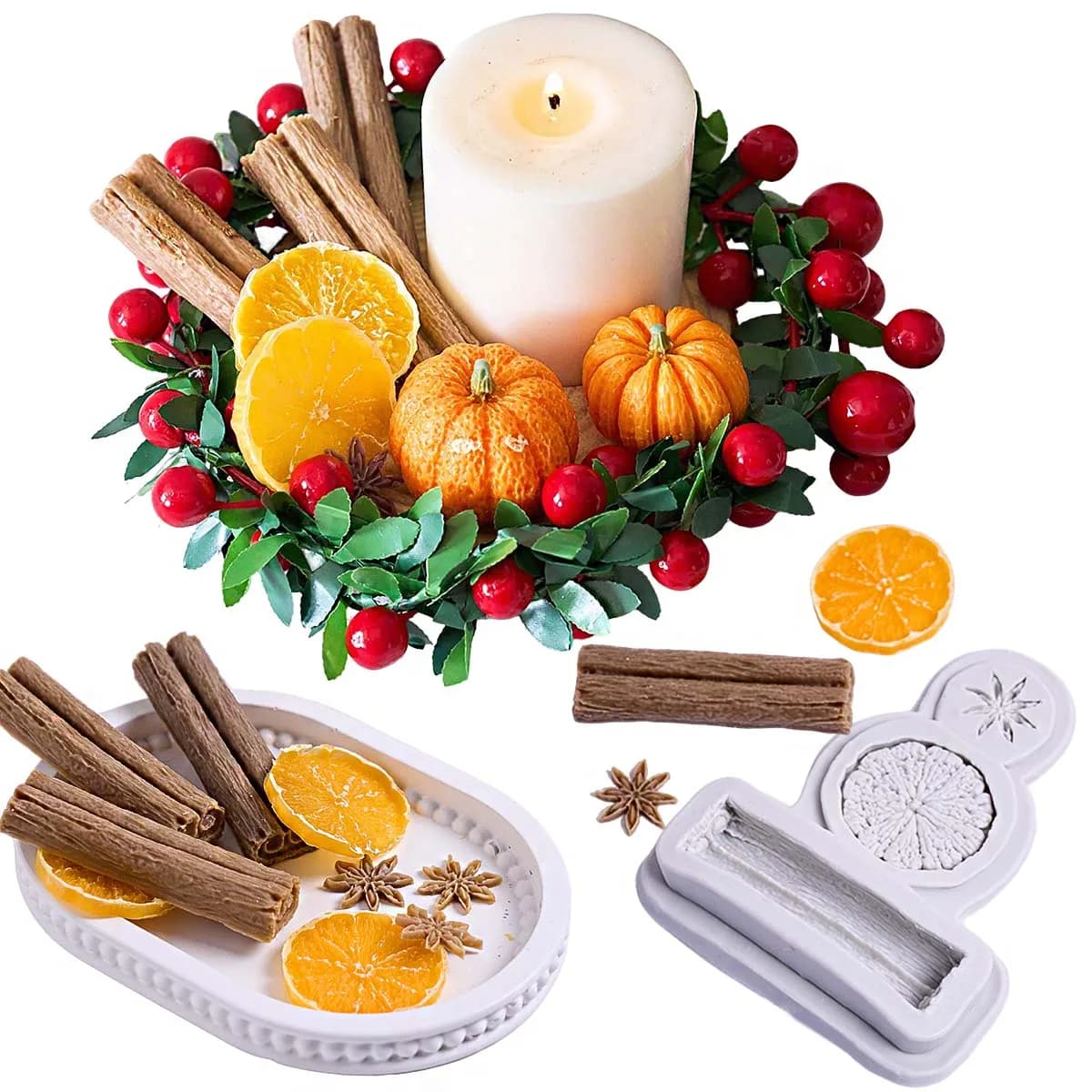 Moule en Silicone pour bougie d'automne, bricolage fait à la main, citron, cannelle, étoile, anis, noix, citrouille, plâtre, résine, gâteau au chocolat, fournitures de décoration