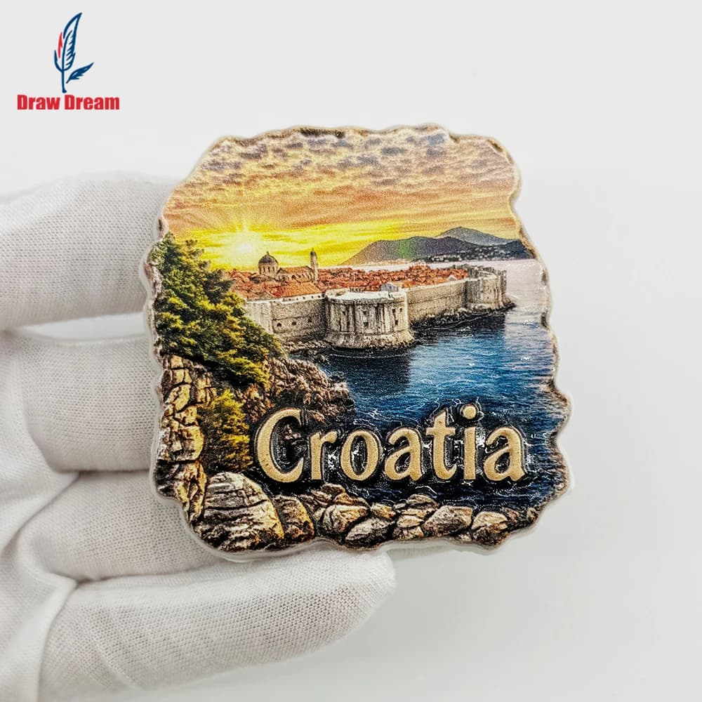 Aimant de réfrigérateur 3D créatif Coucher de soleil en bord de mer de Croatie