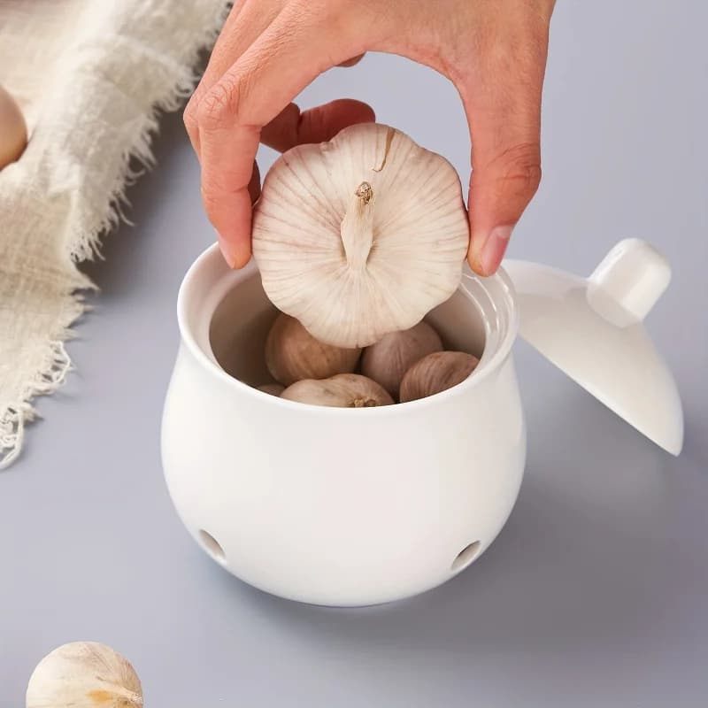 Un ensemble de pots de rangement en céramique pour l'ail et le gingembre, boîtes de rangement modernes creuses pour l'ail