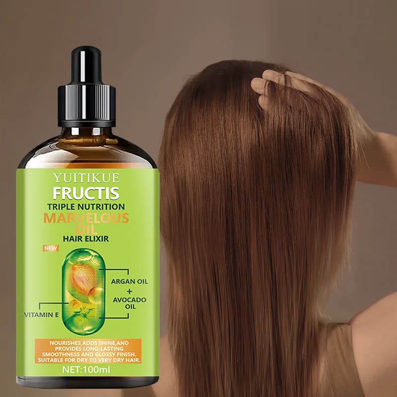 Huile capillaire YUITIKUE Fructis Triple Nutrition | Argan, avocat et vitamine E, lisse et brillant pour tous types de cheveux 100ml