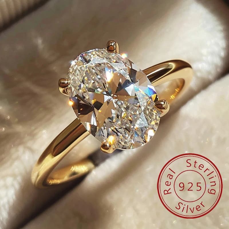 Bague en argent Sterling 925 en Zircon 1-8CT, magnifique bague ovale brillante en pierre pour femmes, fiançailles, mariage, luxe, bijoux fins de haute qualité