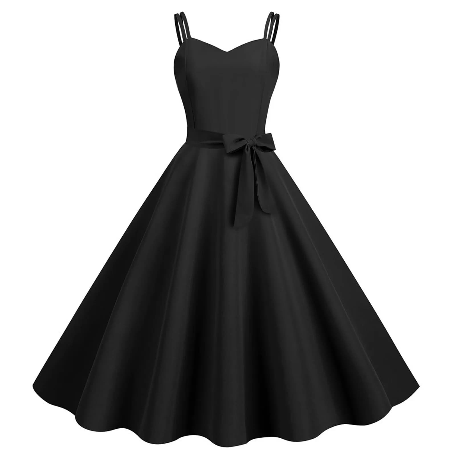 Robe trapèze rockabilly pour femmes, robe vintage Pin Up, robe trapèze décontractée, document solide, robe de cocktail élégante, été, 2024
