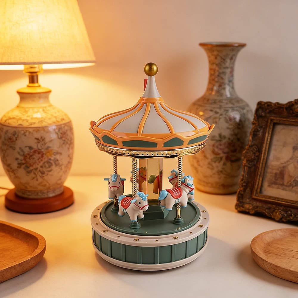 Boîte à musique carrousel avec lumière LED rotative