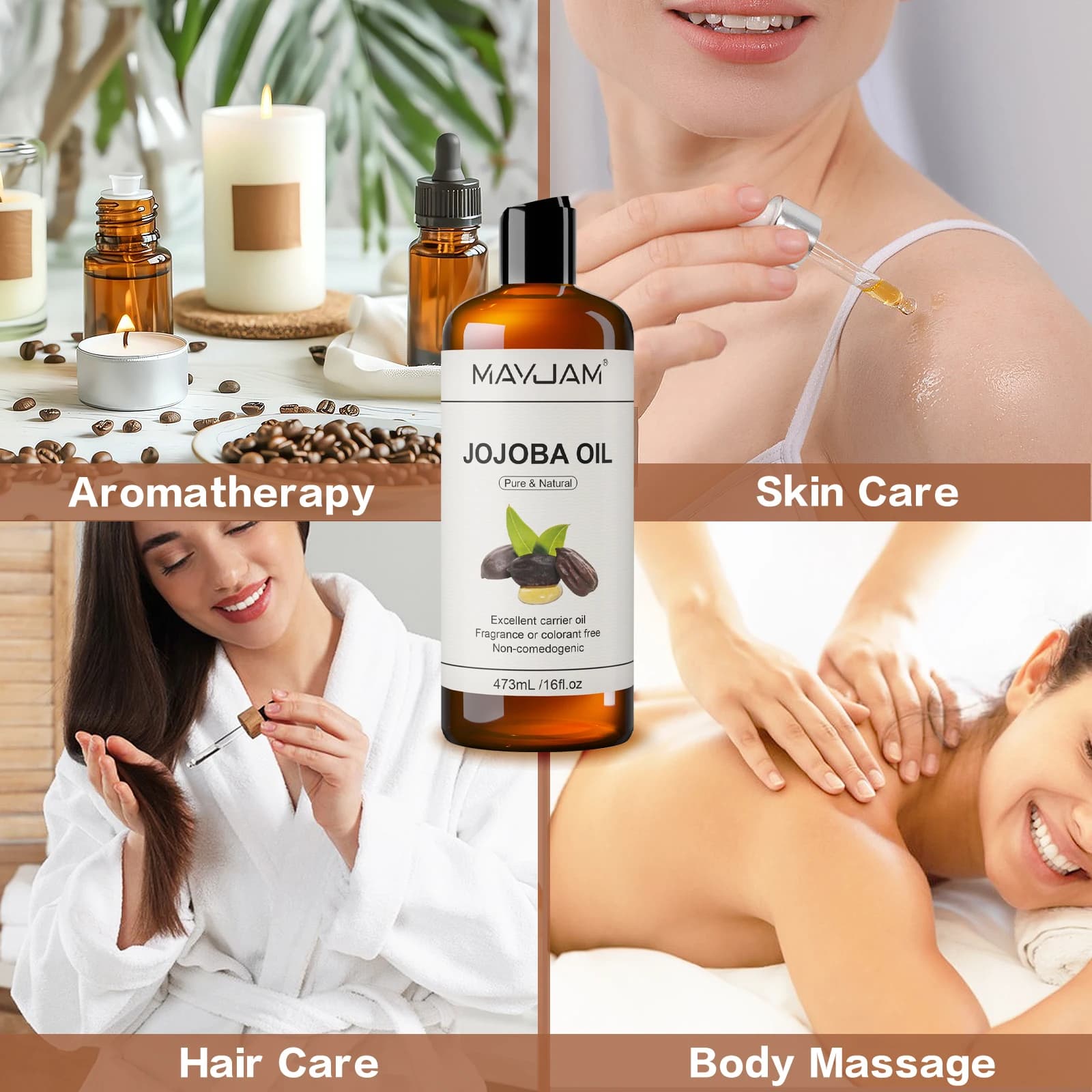 Huile d'Argan Marocaine Pure et Naturelle MAYJAM pour Massage du Visage, des Cheveux et du Corps, Huile d'Amande Douce Pressée à Froid Certifiée USDA 473ml Huile pour le Visage