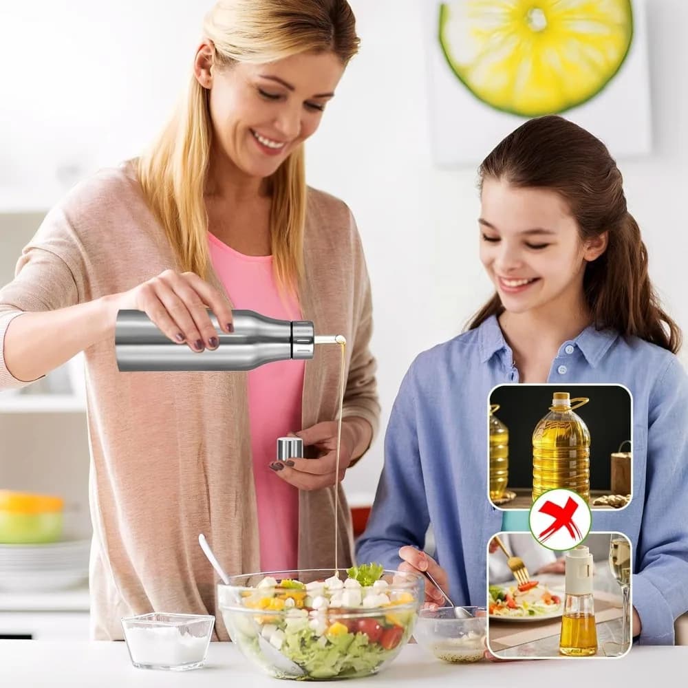 Bouteille distributrice d'huile en acier inoxydable, carafe d'huile d'olive anti-fuite pour une cuisine, une huile d'olive et des liquides de cuisine