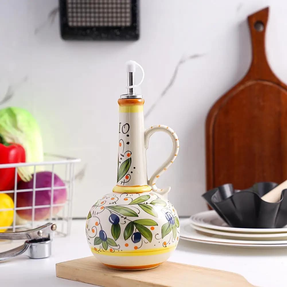 Distributeur d'huile d'olive de 500ml, bouteille de vinaigre d'huile en céramique en relief, conteneur de condiments, boîte d'huile en céramique, bouteille d'huile, distribution de stockage
