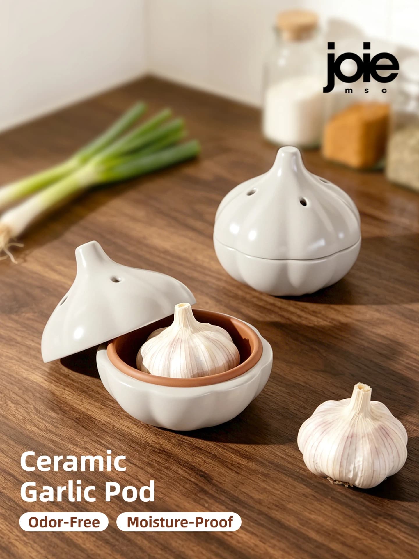 Joie – boîte de rangement d'ail, étanche à l'humidité, Anti-moisissure, Ventilation, pot de rangement en céramique, boîte de rangement pour piments et gingembre, organisateur