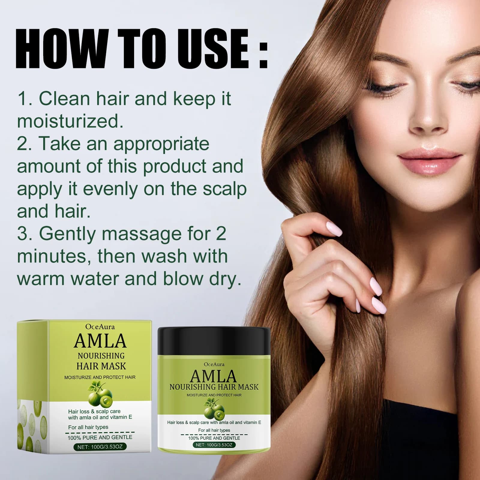 Shampoo à l'huile d'Amla Anti-Chute Renforce les racines Répare les cheveux abîmés Anti-Casse Après-shampoing Réduit