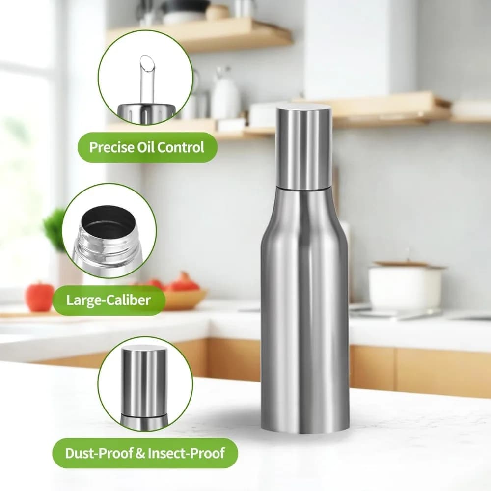 Bouteille distributrice d'huile en acier inoxydable, carafe d'huile d'olive anti-fuite pour une cuisine, une huile d'olive et des liquides de cuisine
