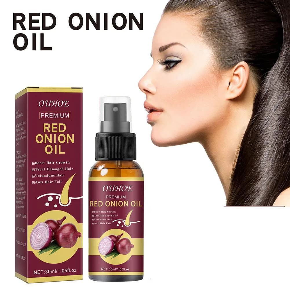 Huile essentielle d'oignon rouge pour les cheveux abîmés, spray hydratant à l'eau de riz, traitements capillaires, produits de soins capillaires