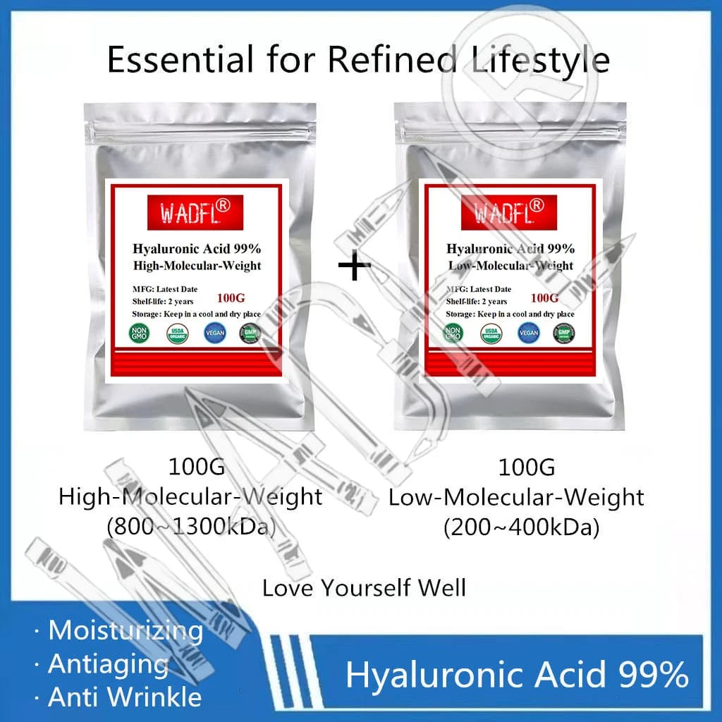 Sac rechargeable personnalisé en poudre d'acide hyaluronique, essentiel pour un style de vie raffiné, poids haut et bas, 99%