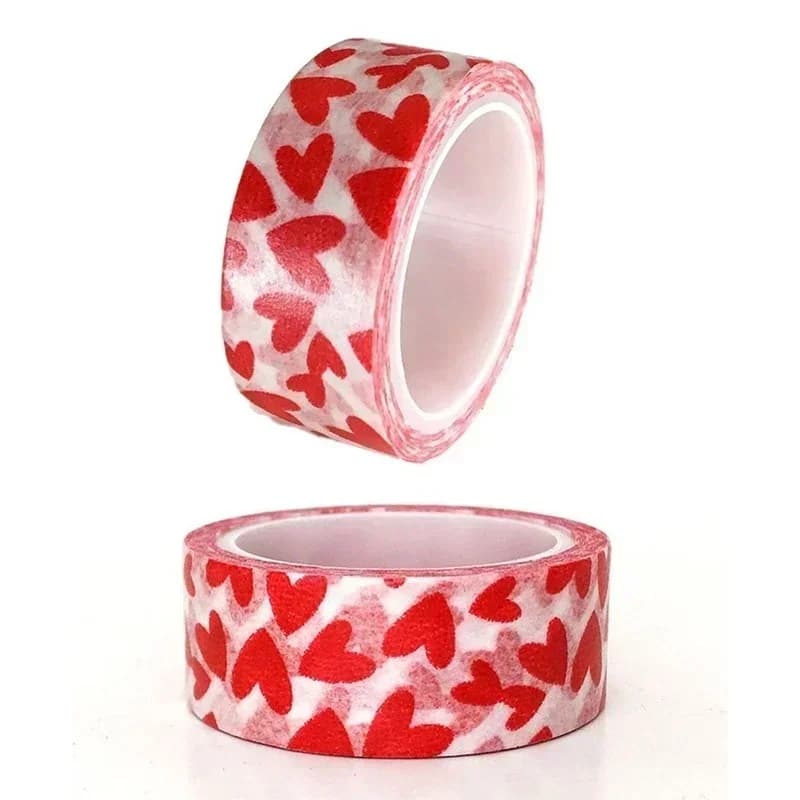 Ruban adhésif rouge motif coeur d'amour, 1 rouleau, papier artisanal décoratif, mignon, fournitures scolaires, bricolage, fête de Léon